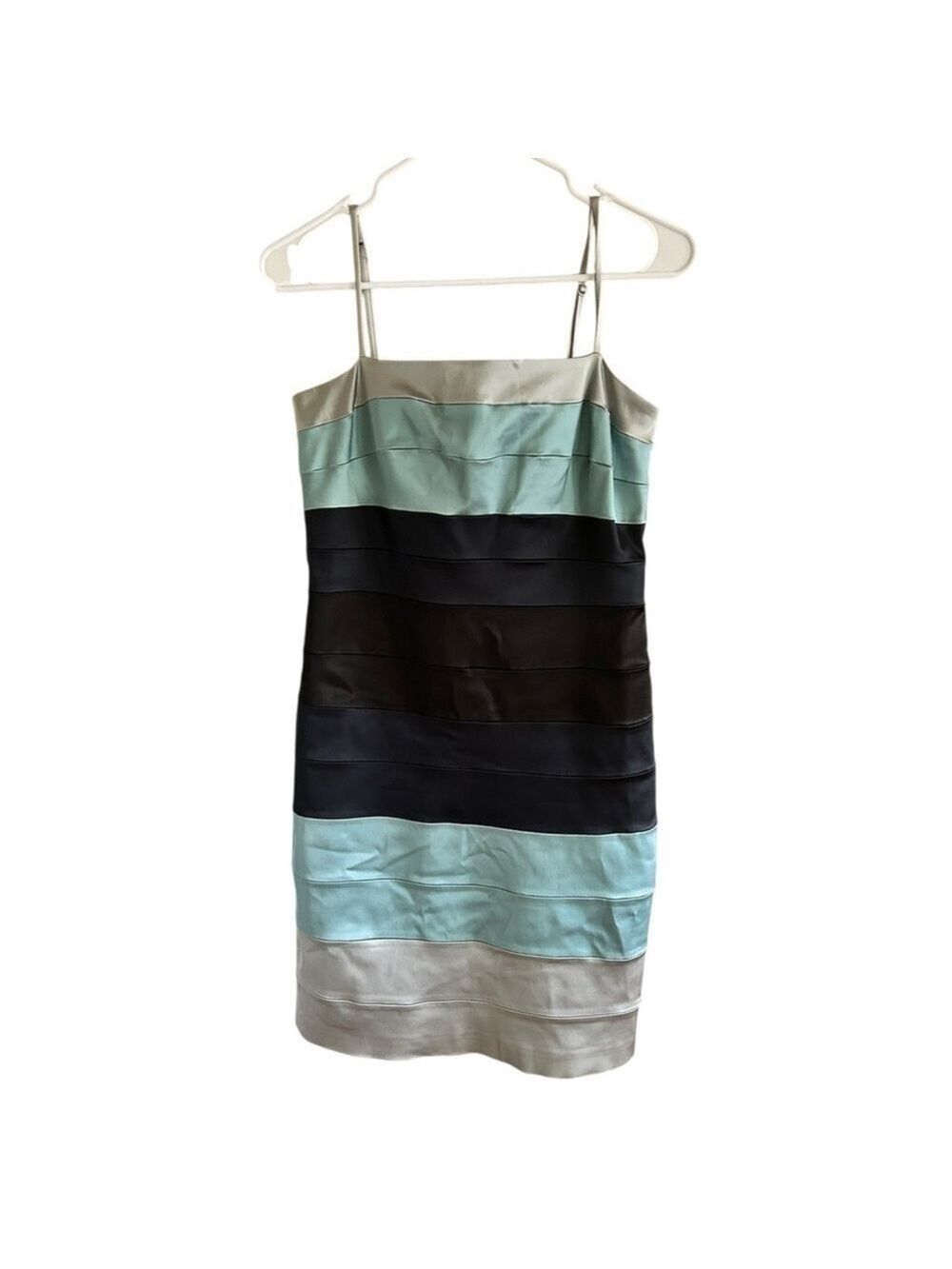 OLEG CASSINI Horizontal Colorblock Knee Length Spaghetti Strap DRY CLEANED Sz 8
